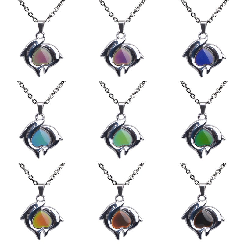 FM FM42 Temperature Sensing Color Changing Dolphin Pendant Necklace with 19.29" Stainless Steel Rolo Chain ZN1306 - Image 3